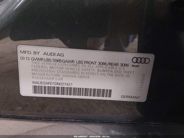 Aukcja sprzedaży 2013 Audi S8 4.0t, vin: WAUD2AFD1DN027421, numer aukcji: 44985207