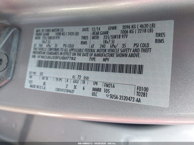 Ford Escape Titanium 2015 1FMCU0JX5FUB07782 Image 9