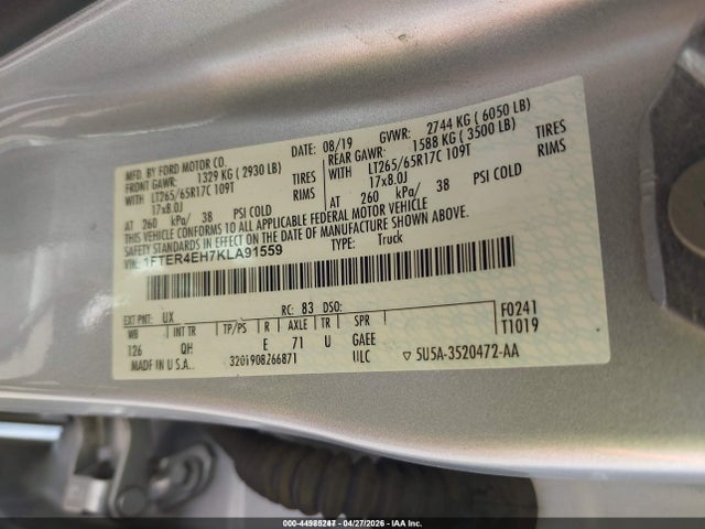 Ford RANGER XL 2019 1FTER4EH7KLA91559 Image 9