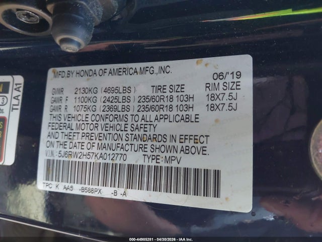5J6RW2H57KA012770 Honda CR-V EX
