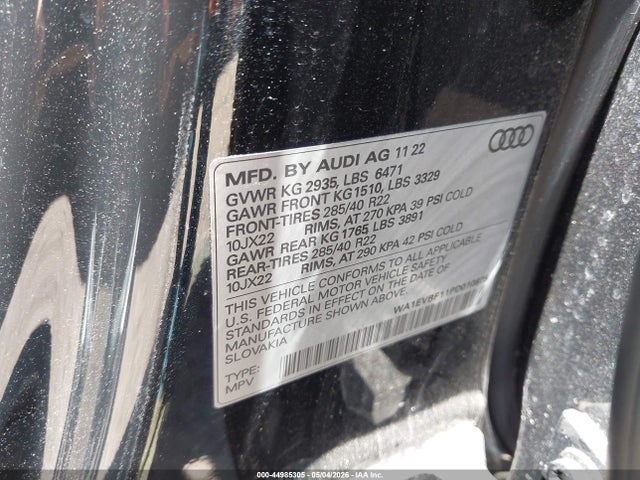 Продаж на аукціоні авто 2023 Audi Q8 Premium Plus 55 Tfsi Quattro Tiptronic, vin: WA1EVBF11PD010875, номер лоту: 44985305