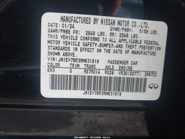 Aukcja sprzedaży 2024 Infiniti Q50 Luxe Awd, vin: JN1EV7BR3RM631619, numer aukcji: 44985317