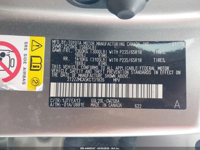 Auction sale of the 2019 Lexus Rx 350, vin: 2T2ZZMCA5KC131826, lot number: 44985347