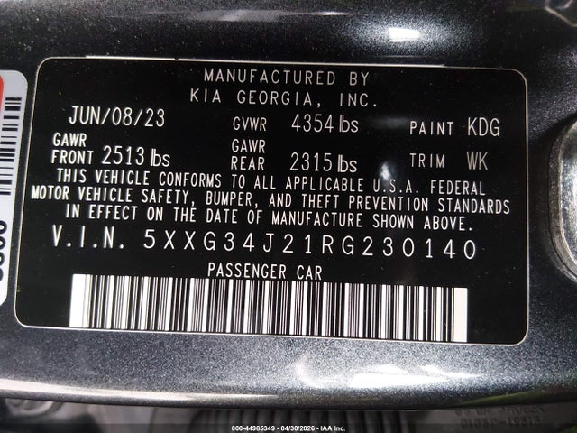 Продаж на аукціоні авто 2024 Kia K5 Ex, vin: 5XXG34J21RG230140, номер лоту: 44985349