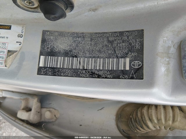 44985351 :رقم المزاد ، JTDKN3DU8A0179883 vin ، 2010 Toyota Prius Iii مزاد بيع