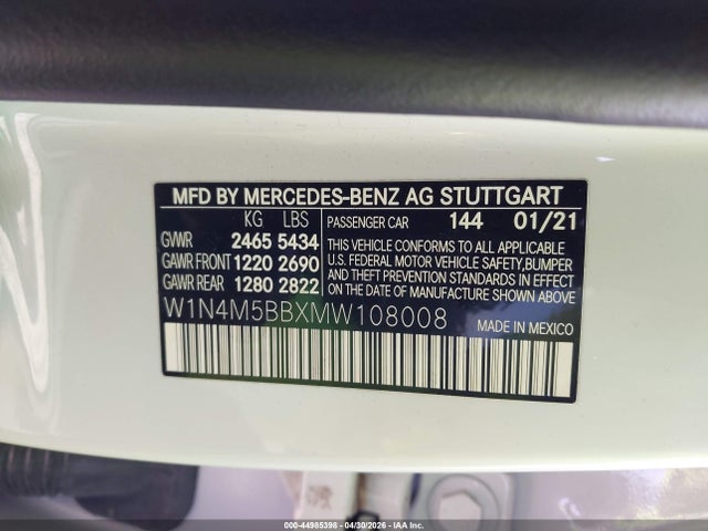 44985398 :رقم المزاد ، W1N4M5BBXMW108008 vin ، 2021 Mercedes-benz Amg Glb 35 4matic مزاد بيع
