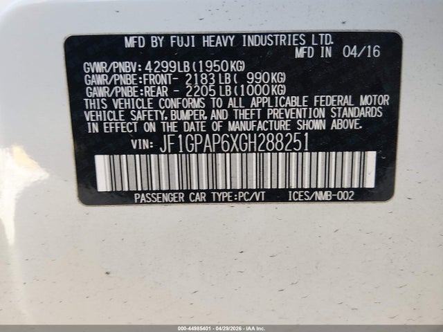 Продаж на аукціоні авто 2016 Subaru Impreza 2.0i Sport Premium, vin: JF1GPAP6XGH288251, номер лоту: 44985401