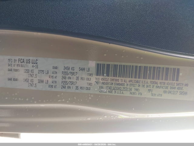 Продаж на аукціоні авто 2016 Jeep Wrangler Unlimited Sport, vin: 1C4BJWDG0GL253134, номер лоту: 44985431