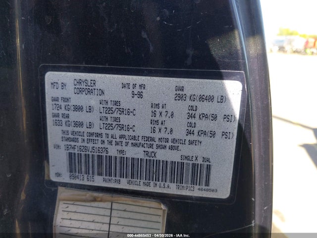 Aukcja sprzedaży 1997 Dodge Ram 1500 Lt, vin: 1B7HF16Z6VJ516376, numer aukcji: 44985453