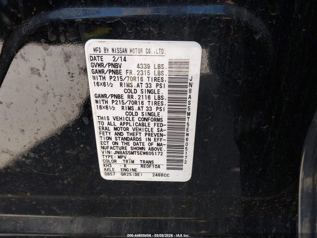 2014 Nissan Rogue Select S მანქანა იყიდება აუქციონზე, vin: JN8AS5MT5EW605172, აუქციონის ნომერი: 44985456