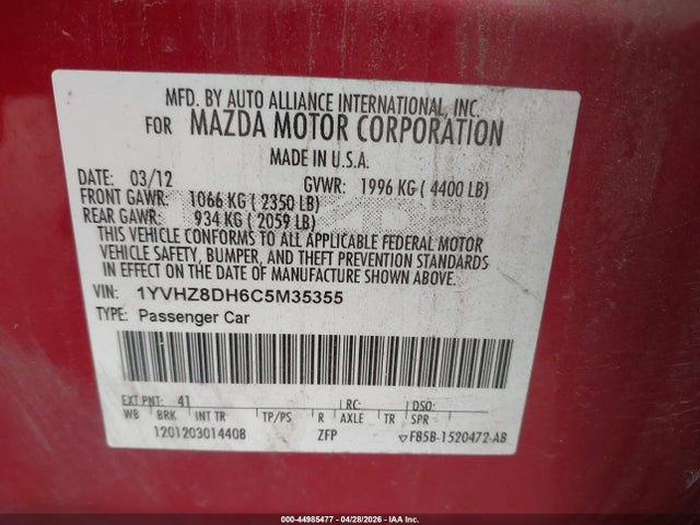 Продажа на аукционе авто 2012 Mazda Mazda6, vin: 1YVHZ8DH6C5M35355, номер лота: 44985477