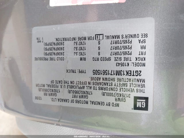 44985492 :رقم المزاد ، 2GTEK13M171561505 vin ، 2007 Gmc Sierra 1500 Slt مزاد بيع