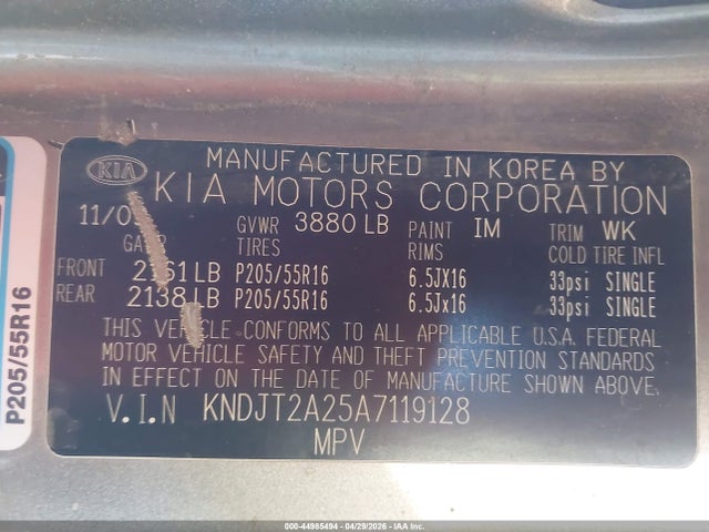 44985494 :رقم المزاد ، KNDJT2A25A7119128 vin ، 2010 Kia Soul + مزاد بيع