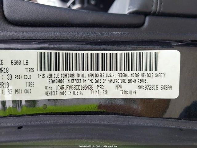 Продаж на аукціоні авто 2012 Jeep Grand Cherokee Laredo, vin: 1C4RJFAG8CC105438, номер лоту: 44985512