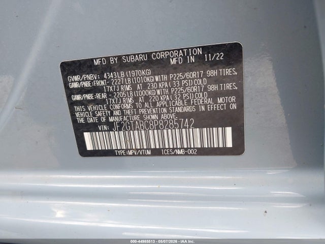 Aukcja sprzedaży 2023 Subaru Crosstrek, vin: JF2GTABC8P8285742, numer aukcji: 44985513