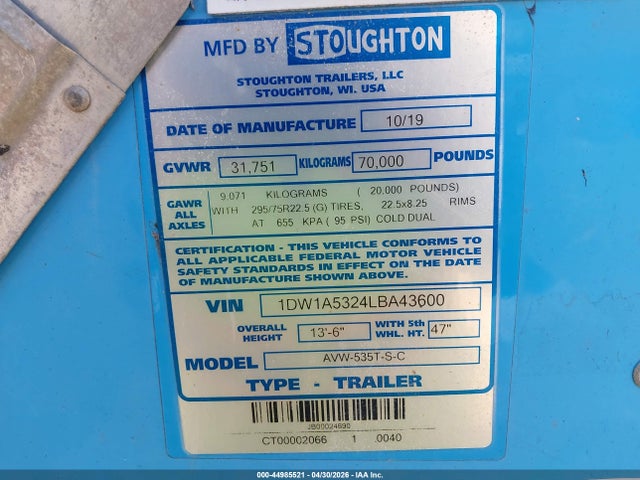 1DW1A5324LBA43600 Stoughton Trailers Inc Stoughton Trailers Inc