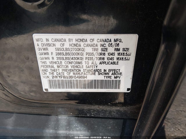 Продажа на аукционе авто 2006 Honda Pilot Ex-l, vin: 2HKYF18536H549694, номер лота: 44985544