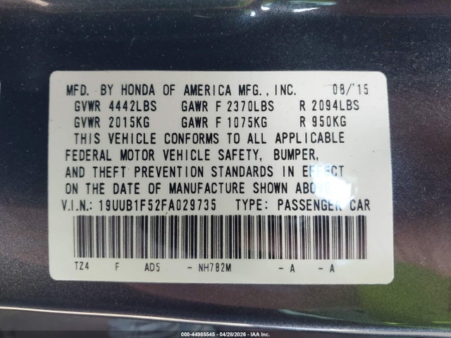 Продажа на аукционе авто 2015 Acura Tlx Tech, vin: 19UUB1F52FA029735, номер лота: 44985545