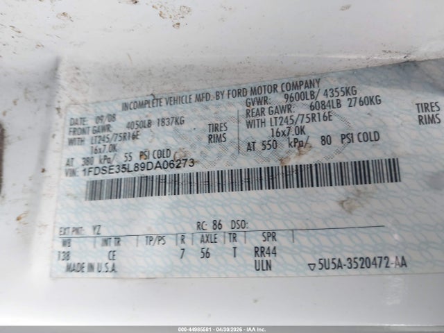Aukcja sprzedaży 2009 Ford E-350 Cutaway, vin: 1FDSE35L89DA06273, numer aukcji: 44985581