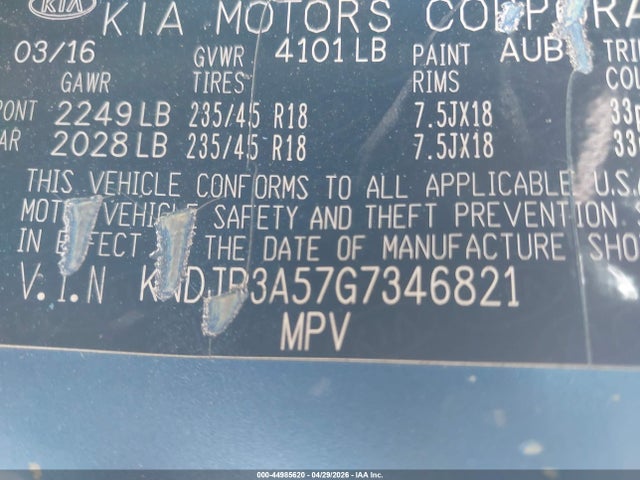 Auction sale of the 2016 Kia Soul +, vin: KNDJP3A57G7346821, lot number: 44985620