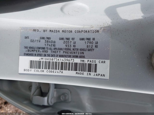 Auction sale of the 2019 Mazda Cx-3 Sport, vin: JM1DKDB75K1439673, lot number: 44985626