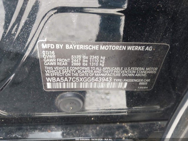 Продажа на аукционе авто 2016 Bmw 528i Xdrive, vin: WBA5A7C5XGG643943, номер лота: 44985698