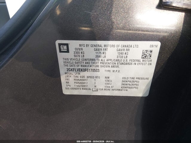 Продаж на аукціоні авто 2015 Gmc Terrain Sle-1, vin: 2GKFLVEK0F6170503, номер лоту: 44985709