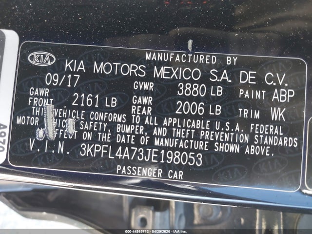 Aukcja sprzedaży 2018 Kia Forte S, vin: 3KPFL4A73JE198053, numer aukcji: 44985712