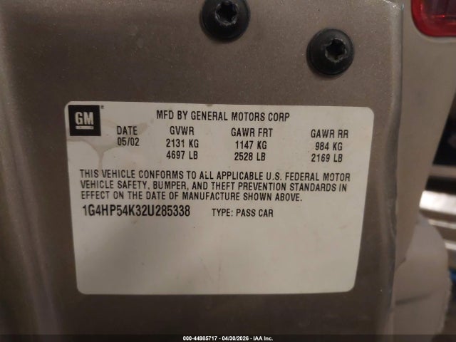 44985717 :رقم المزاد ، 1G4HP54K32U285338 vin ، 2002 Buick Lesabre Custom مزاد بيع