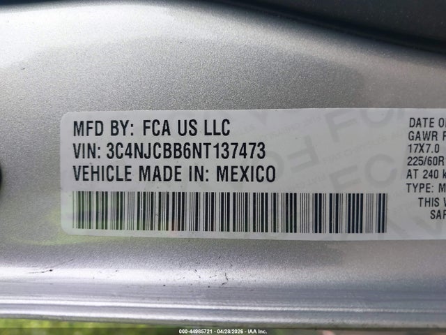 2022 Jeep Compass Latitude Fwd მანქანა იყიდება აუქციონზე, vin: 3C4NJCBB6NT137473, აუქციონის ნომერი: 44985721