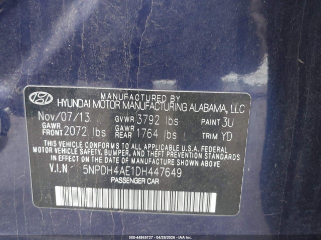 Продаж на аукціоні авто 2013 Hyundai Elantra Gls, vin: 5NPDH4AE1DH447649, номер лоту: 44985727