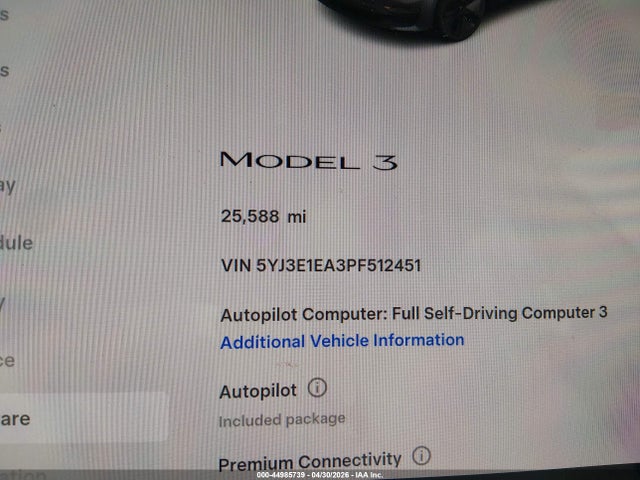 2023 Tesla Model 3 Rear-wheel Drive მანქანა იყიდება აუქციონზე, vin: 5YJ3E1EA3PF512451, აუქციონის ნომერი: 44985739