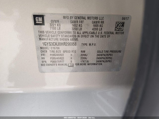 Продажа на аукционе авто 2017 Cadillac Escalade Premium Luxury, vin: 1GYS3CKJ8HR296958, номер лота: 44985754