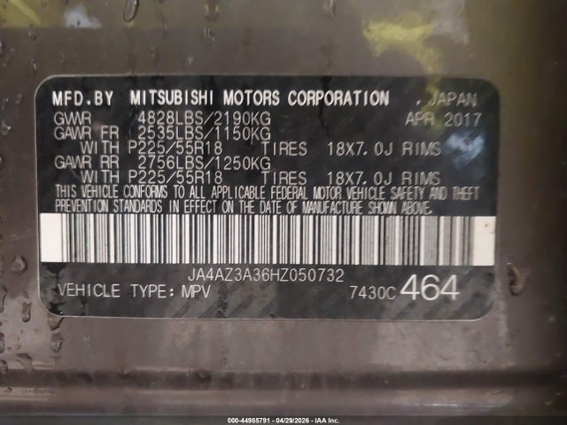 Продажа на аукционе авто 2017 Mitsubishi Outlander Se/sel, vin: JA4AZ3A36HZ050732, номер лота: 44985791