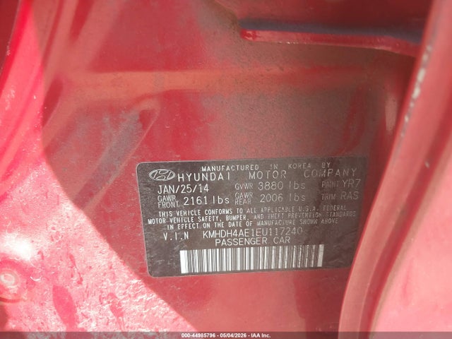 Продаж на аукціоні авто 2014 Hyundai Elantra Se, vin: KMHDH4AE1EU117240, номер лоту: 44985796