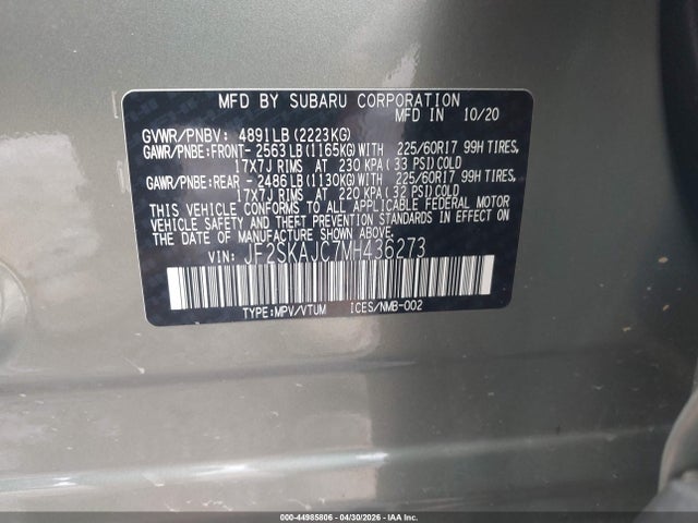 44985806 :رقم المزاد ، JF2SKAJC7MH436273 vin ، 2021 Subaru Forester Premium مزاد بيع