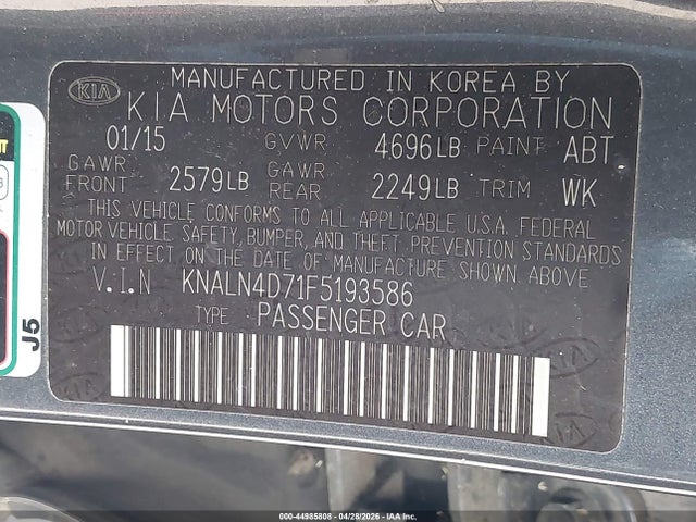 44985808 :رقم المزاد ، KNALN4D71F5193586 vin ، 2015 Kia Cadenza Premium مزاد بيع