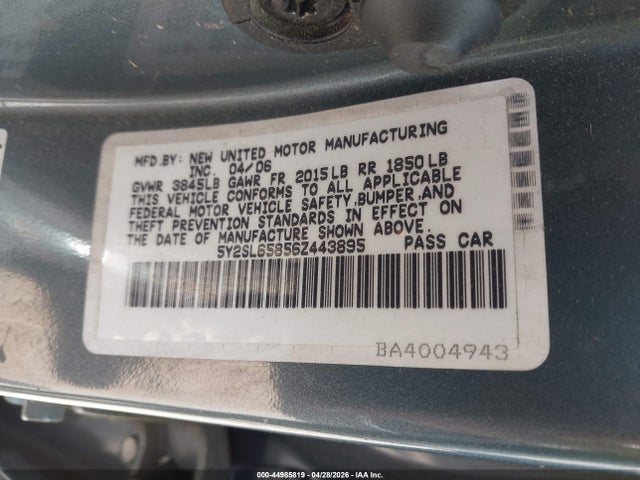 2006 Pontiac Vibe მანქანა იყიდება აუქციონზე, vin: 5Y2SL65856Z443895, აუქციონის ნომერი: 44985819