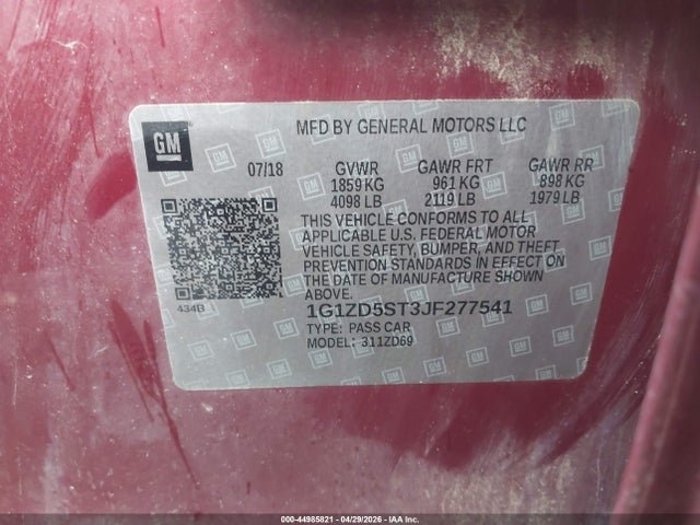 Продажа на аукционе авто 2018 Chevrolet Malibu Lt, vin: 1G1ZD5ST3JF277541, номер лота: 44985821