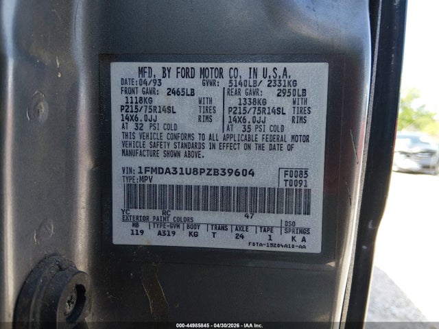 Продажа на аукционе авто 1993 Ford Aerostar, vin: 1FMDA31U8PZB39604, номер лота: 44985845