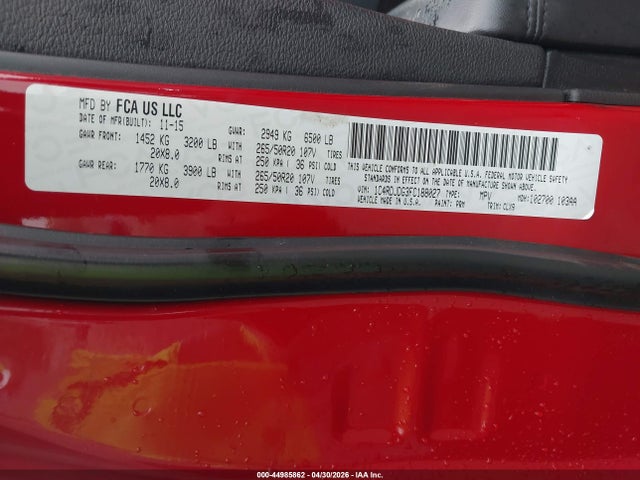 2015 Dodge Durango Limited მანქანა იყიდება აუქციონზე, vin: 1C4RDJDG3FC188027, აუქციონის ნომერი: 44985862