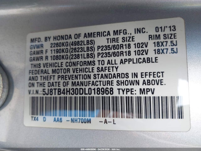 Aukcja sprzedaży 2013 Acura Rdx, vin: 5J8TB4H30DL018968, numer aukcji: 44985896