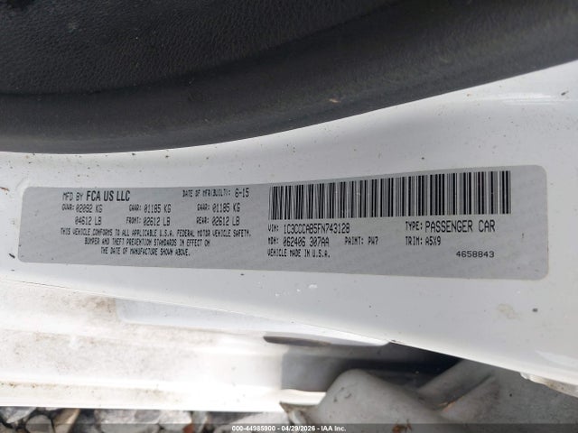 2015 Chrysler 200 Limited მანქანა იყიდება აუქციონზე, vin: 1C3CCCAB5FN743128, აუქციონის ნომერი: 44985900
