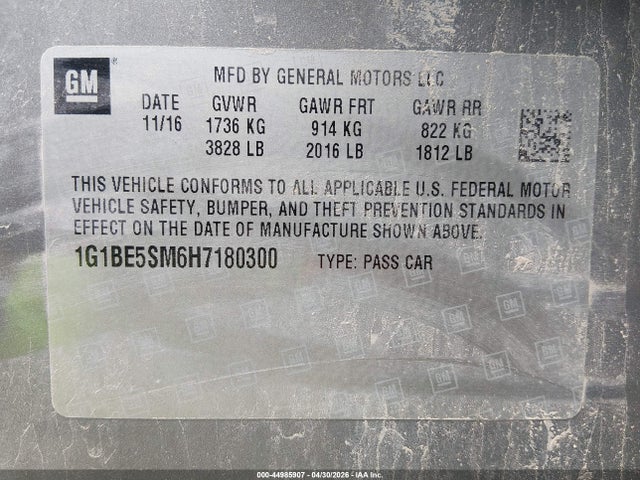 Продаж на аукціоні авто 2017 Chevrolet Cruze Lt Auto, vin: 1G1BE5SM6H7180300, номер лоту: 44985907