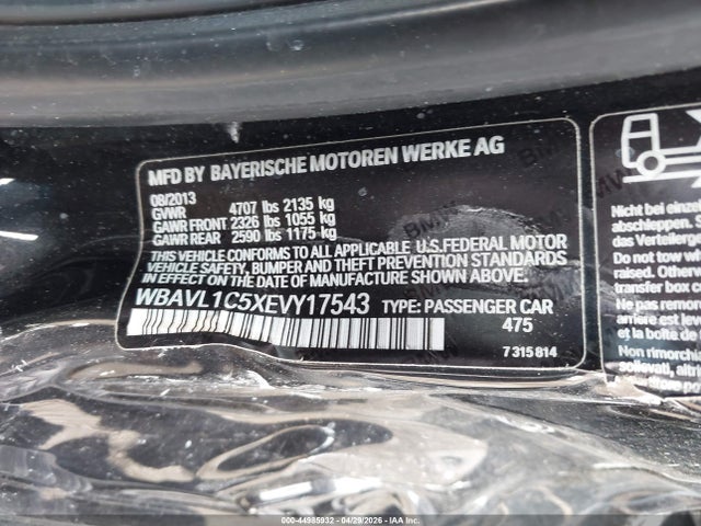 2014 Bmw X1 Xdrive28i მანქანა იყიდება აუქციონზე, vin: WBAVL1C5XEVY17543, აუქციონის ნომერი: 44985932