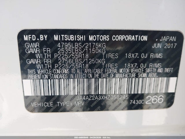 Продаж на аукціоні авто 2017 Mitsubishi Outlander Es, vin: JA4AZ2A3XHZ058245, номер лоту: 44985949