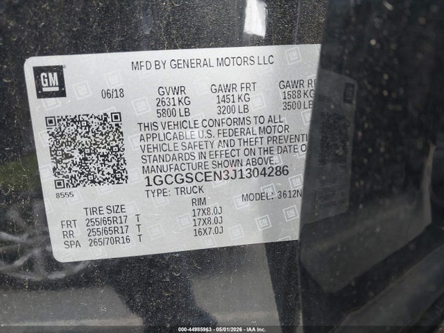 Продажа на аукционе авто 2018 Chevrolet Colorado Lt, vin: 1GCGSCEN3J1304286, номер лота: 44985963