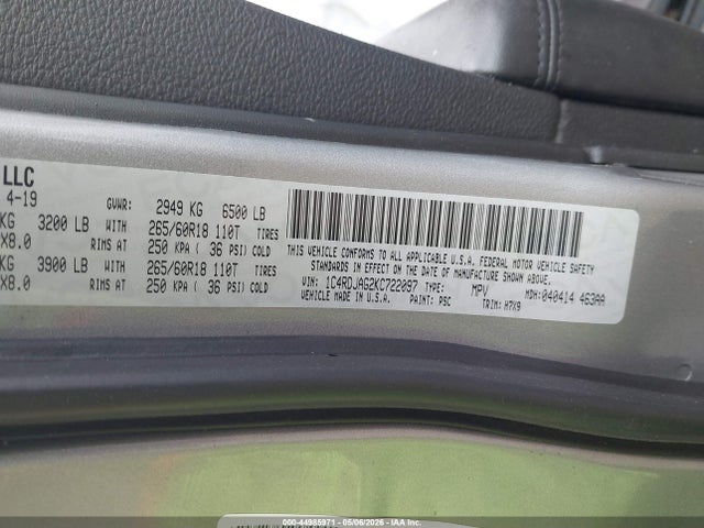 Aukcja sprzedaży 2019 Dodge Durango Sxt Awd, vin: 1C4RDJAG2KC722097, numer aukcji: 44985971