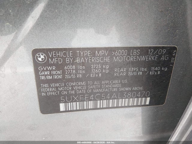 Auction sale of the 2010 Bmw X5 Xdrive30i, vin: 5UXFE4C54AL380470, lot number: 44985998