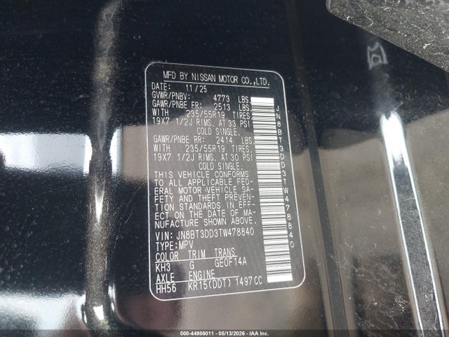 Продаж на аукціоні авто 2026 Nissan Rogue Platinum, vin: JN8BT3DD3TW478840, номер лоту: 44986011